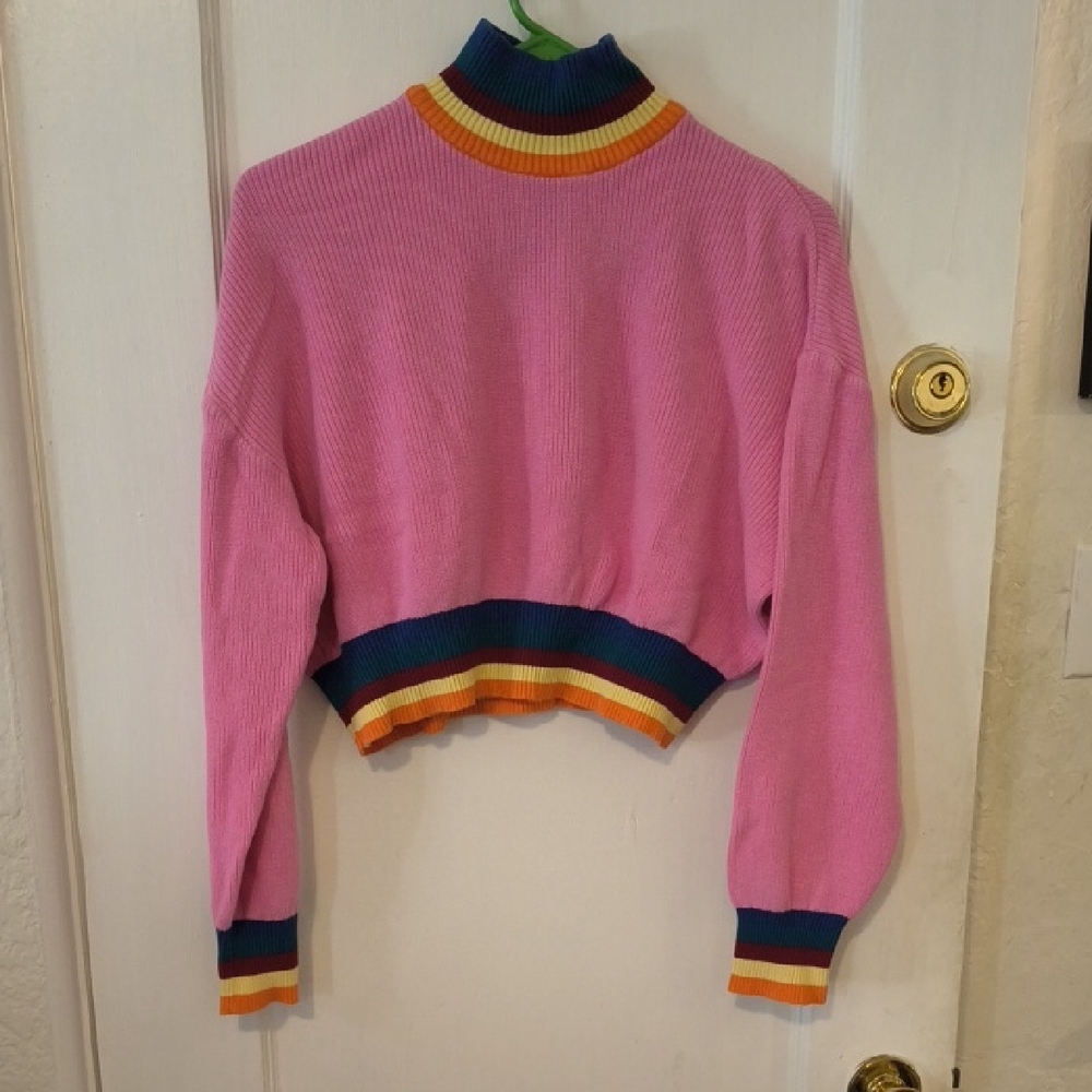 Forever 21 | Pink Turtleneck Sweater with Stripes